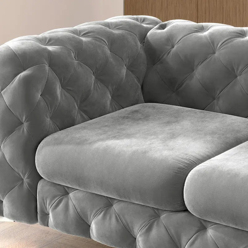 Tufted Velvet Chesterfield Loveseat with Diamond Design and Metal Legs