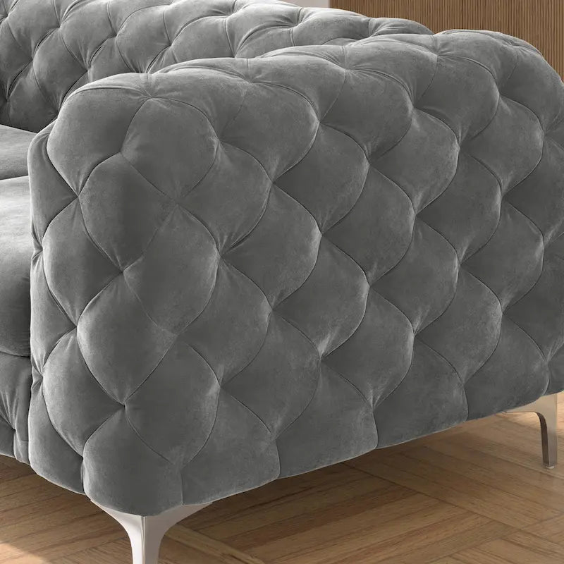 Tufted Velvet Chesterfield Loveseat with Diamond Design and Metal Legs