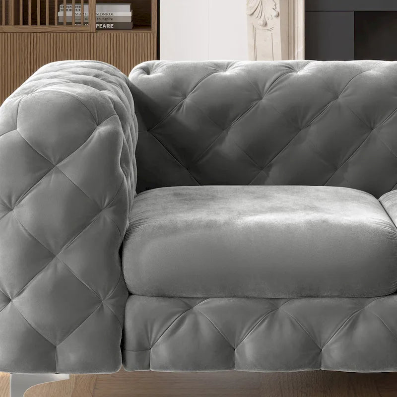 Tufted Velvet Chesterfield Loveseat with Diamond Design and Metal Legs