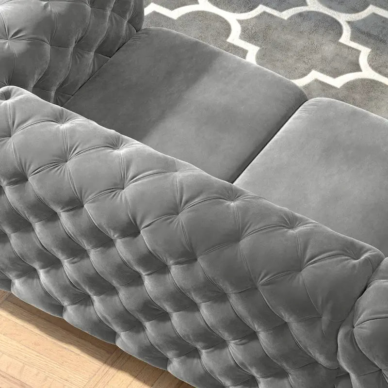 Tufted Velvet Chesterfield Loveseat with Diamond Design and Metal Legs