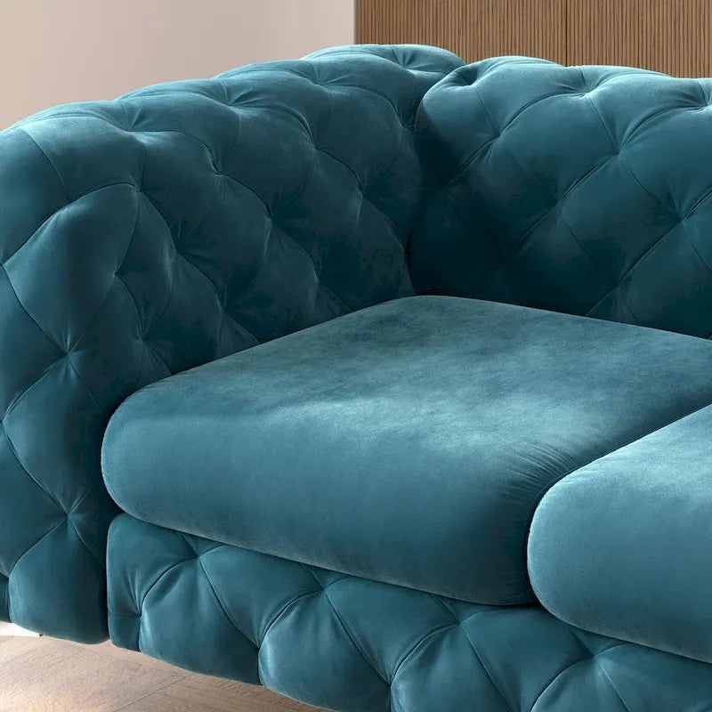 Tufted Velvet Chesterfield Loveseat with Diamond Design and Metal Legs