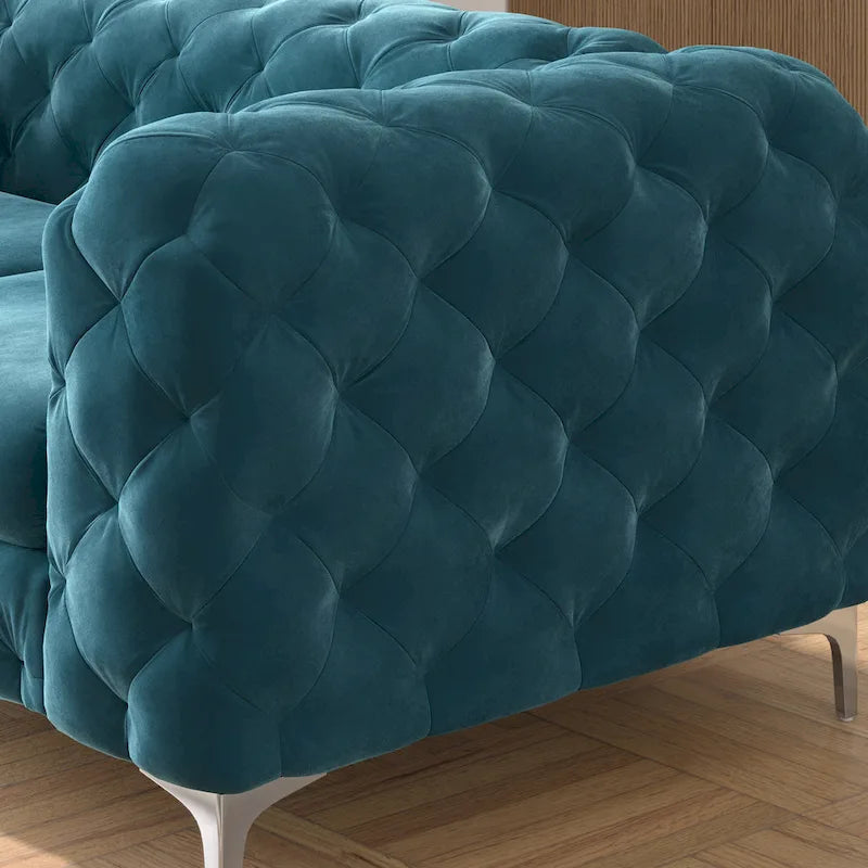 Tufted Velvet Chesterfield Loveseat with Diamond Design and Metal Legs
