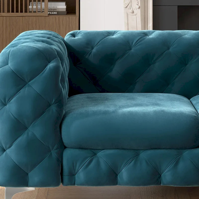 Tufted Velvet Chesterfield Loveseat with Diamond Design and Metal Legs