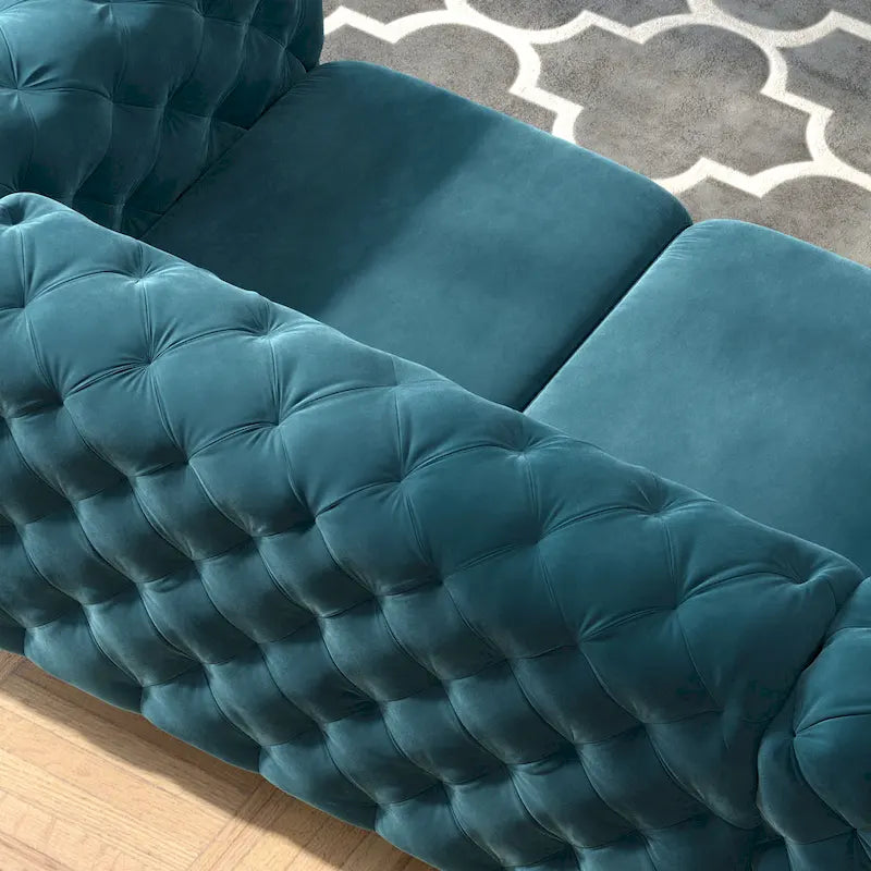 Tufted Velvet Chesterfield Loveseat with Diamond Design and Metal Legs