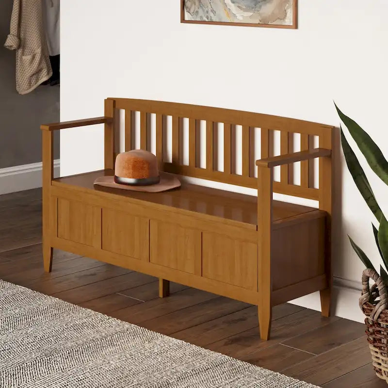 Dielensitzbank aus Massivholz mit Stauraum, hochklappbarem Deckel und Shaker-Fronten, 48"W
