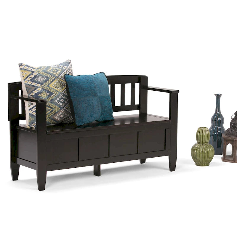 Solid Wood Entryway Storage Bench with Flip-Up Lid and Shaker Panels, 48"W
