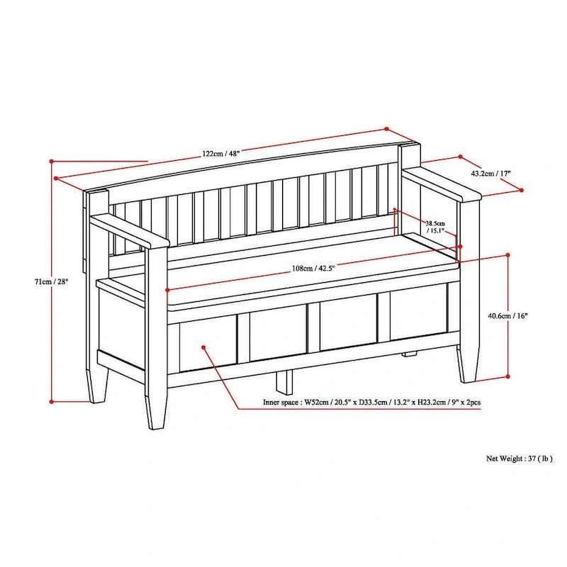 Solid Wood Entryway Storage Bench with Flip-Up Lid and Shaker Panels, 48"W