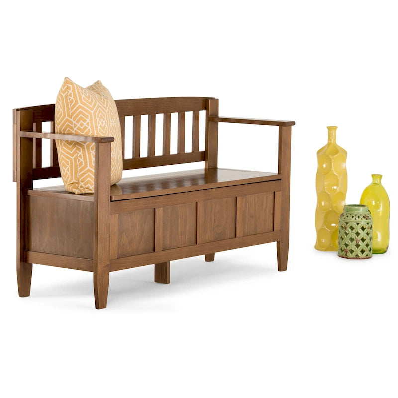 Solid Wood Entryway Storage Bench with Flip-Up Lid and Shaker Panels, 48"W