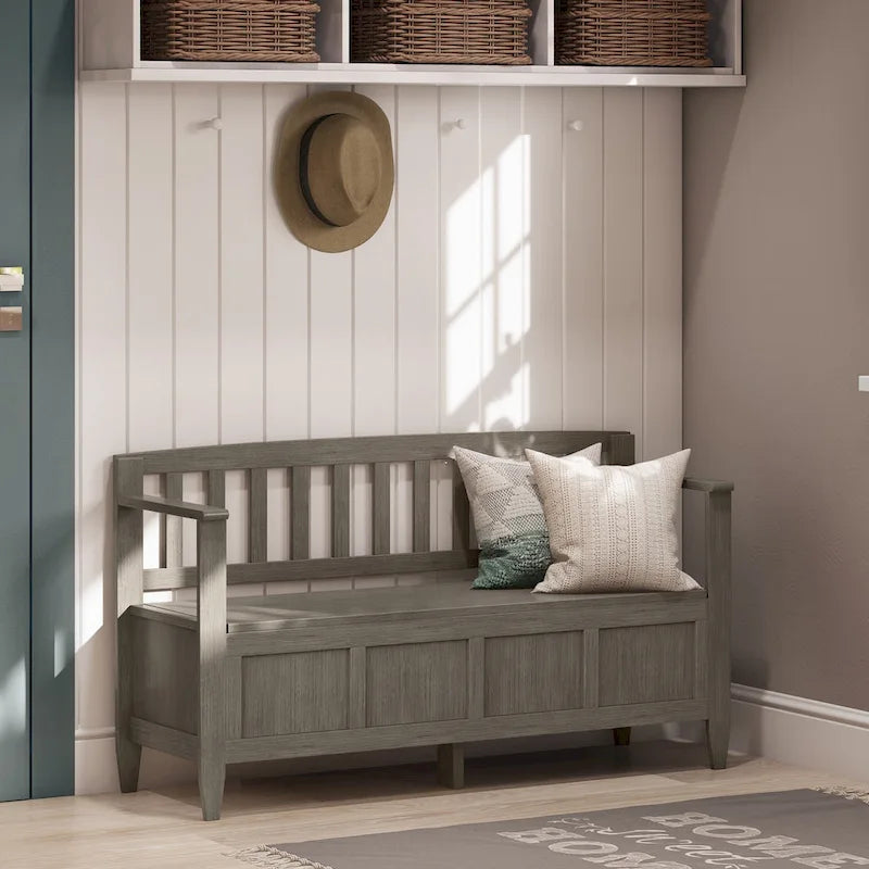 Solid Wood Entryway Storage Bench with Flip-Up Lid and Shaker Panels, 48"W