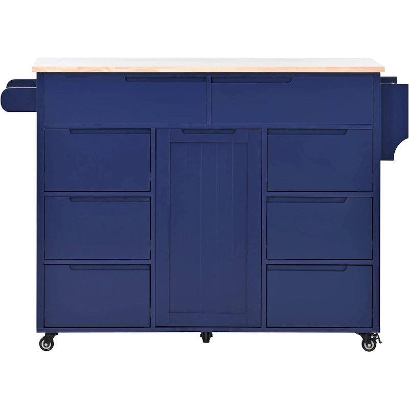 Kitchen Island Cart with Rubber Wood Top and Locking Wheels