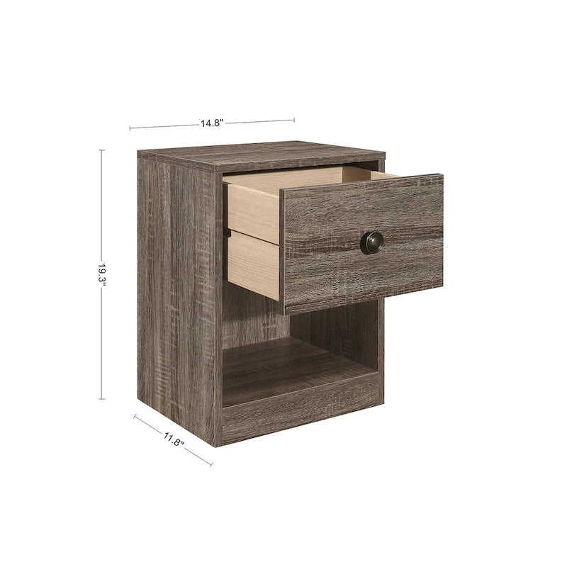 Bedroom Nightstand with Drawer and Open Shelf