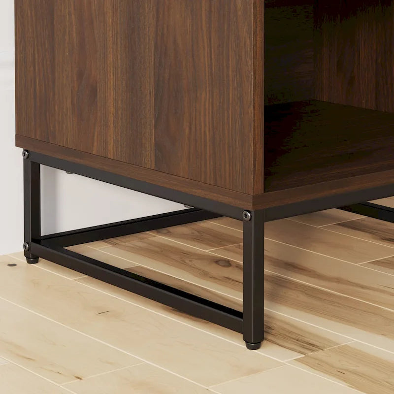 Rustic Nightstand with Herringbone Drawer and Open Shelf