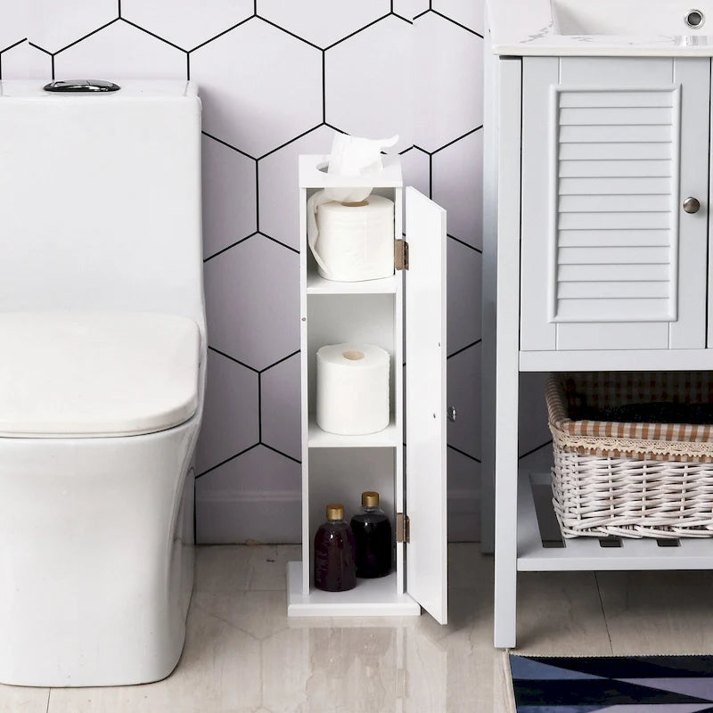 Vertical Bathroom Storage Cabinet with 3 Shelves and Top Opening, Matte White