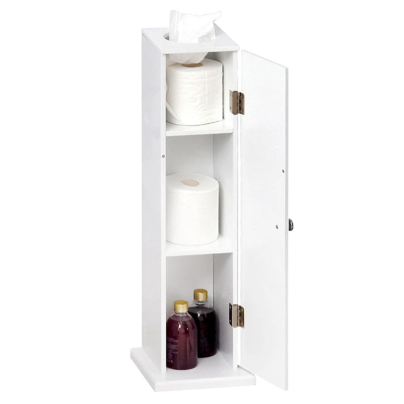 Vertical Bathroom Storage Cabinet with 3 Shelves and Top Opening, Matte White