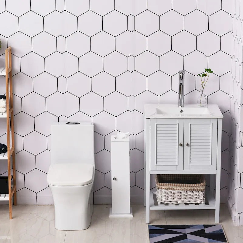 Vertical Bathroom Storage Cabinet with 3 Shelves and Top Opening, Matte White
