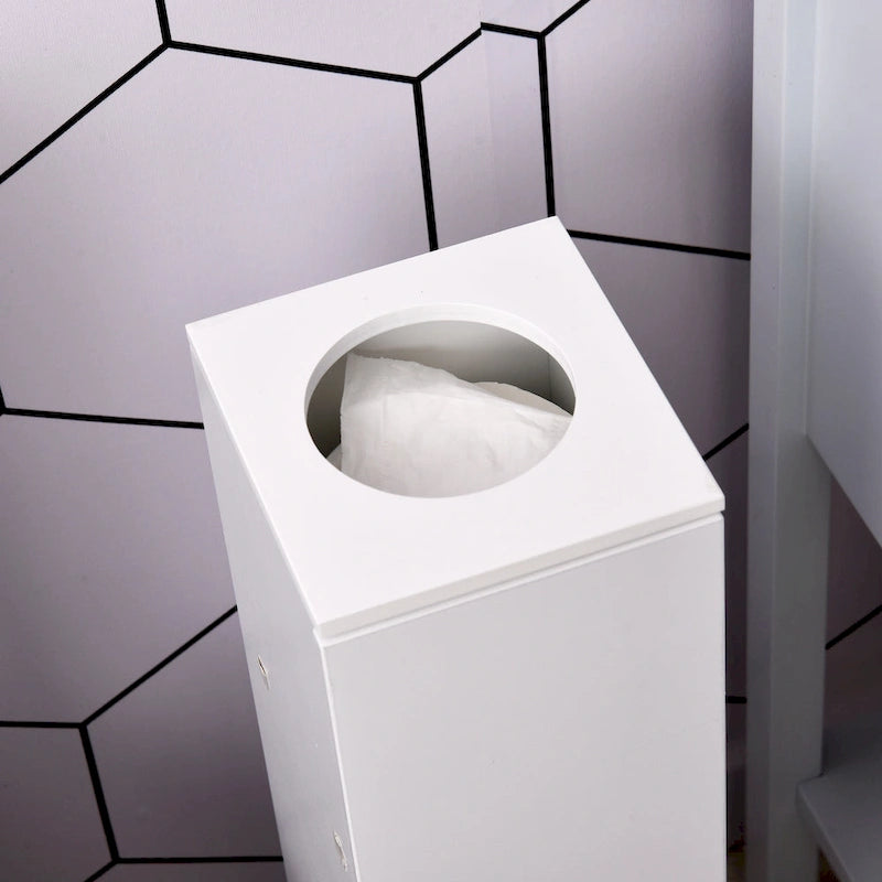 Vertical Bathroom Storage Cabinet with 3 Shelves and Top Opening, Matte White