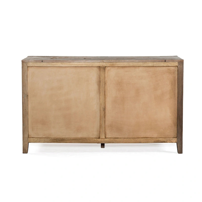 Reclaimed Teak Wood Dresser with Geometric Drawer Design and Iron Handles