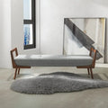 Mid-Century Modern Fabric Upholstered Bench with Tapered Wood Legs, Seats 2