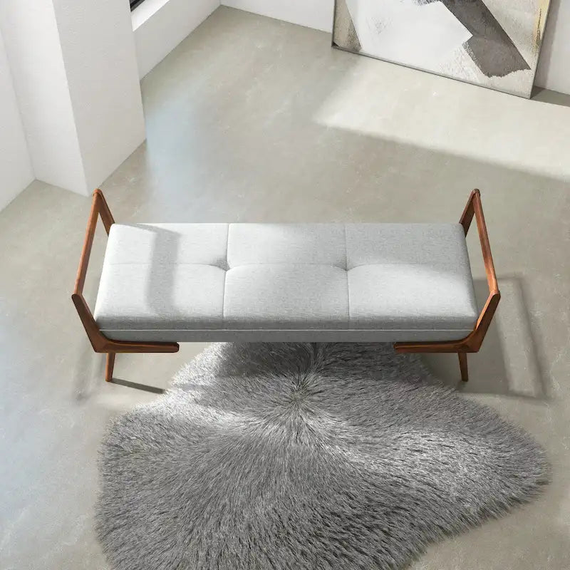 Mid-Century Modern Fabric Upholstered Bench with Tapered Wood Legs, Seats 2