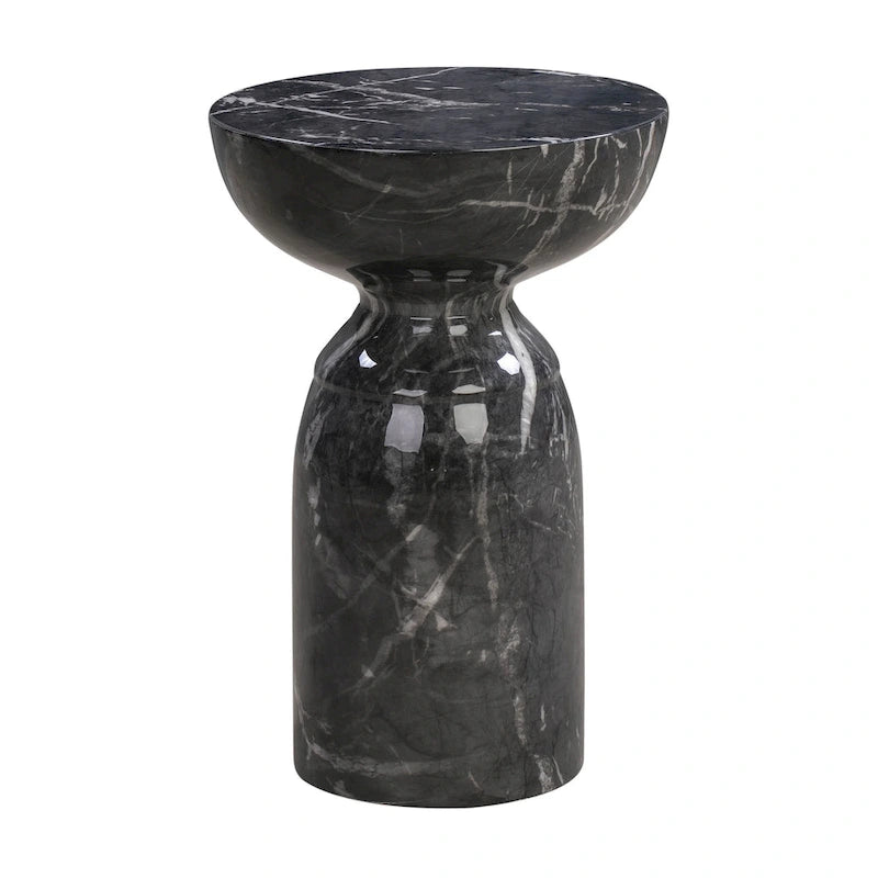 Round Black Marble Finish Concrete Side Table