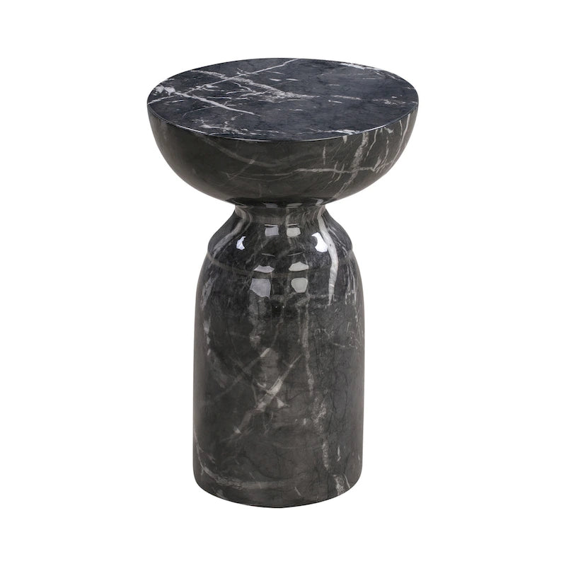 Round Black Marble Finish Concrete Side Table