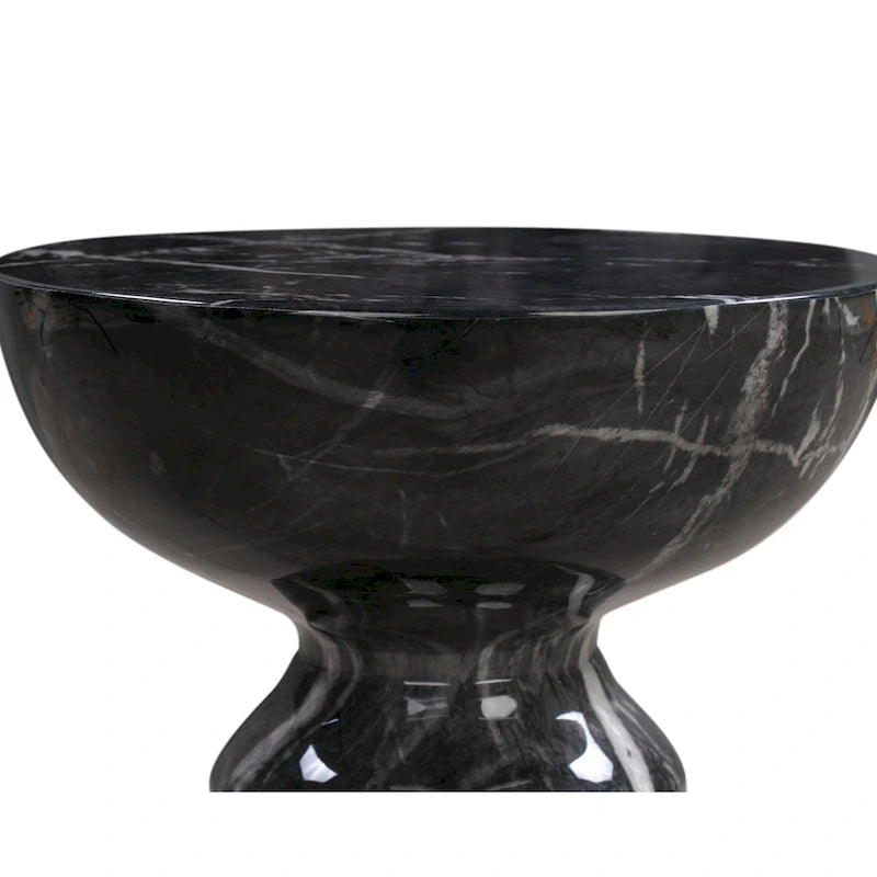 Round Black Marble Finish Concrete Side Table
