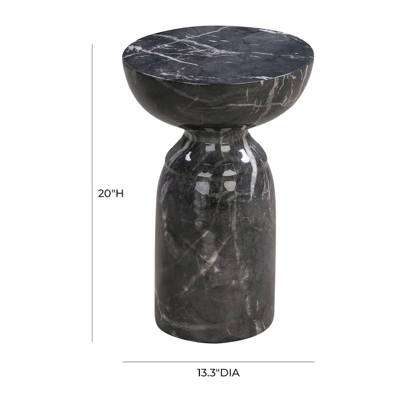 Round Black Marble Finish Concrete Side Table