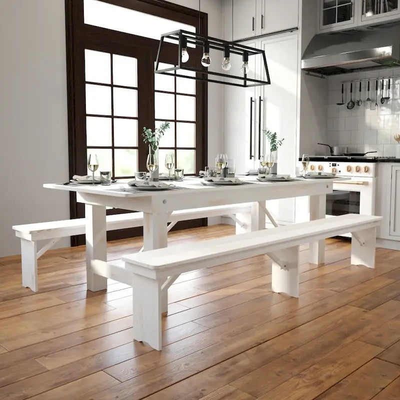 8ft Solid Pine Folding Farmhouse Dining Table, Seats 8, Indoor/Outdoor