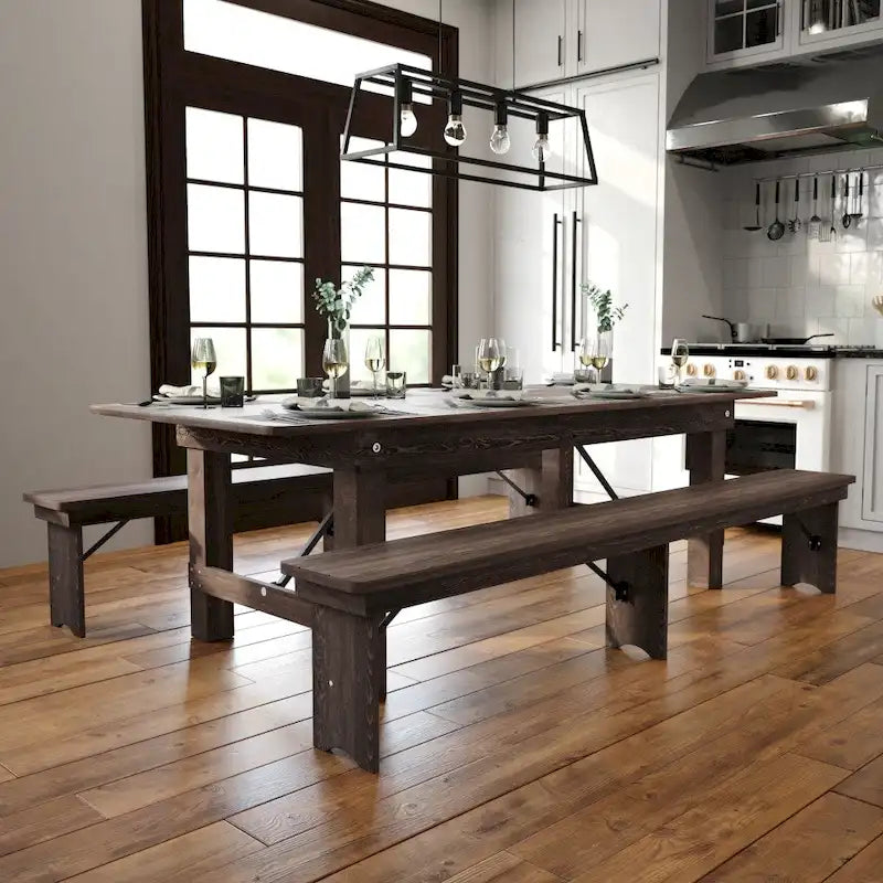 8ft Solid Pine Folding Farmhouse Dining Table, Seats 8, Indoor/Outdoor
