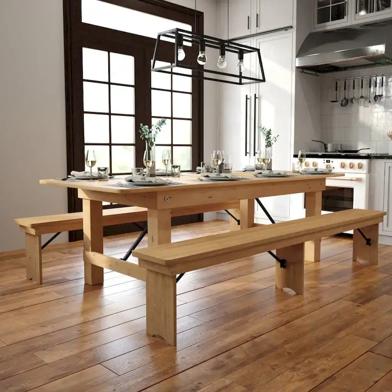8ft Solid Pine Folding Farmhouse Dining Table, Seats 8, Indoor/Outdoor