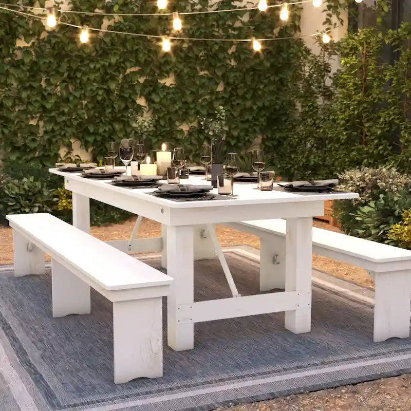 8ft Solid Pine Folding Farmhouse Dining Table, Seats 8, Indoor/Outdoor