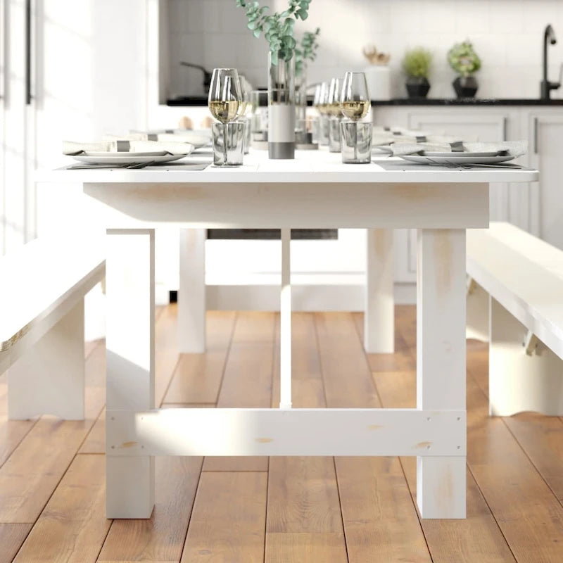 8ft Solid Pine Folding Farmhouse Dining Table, Seats 8, Indoor/Outdoor