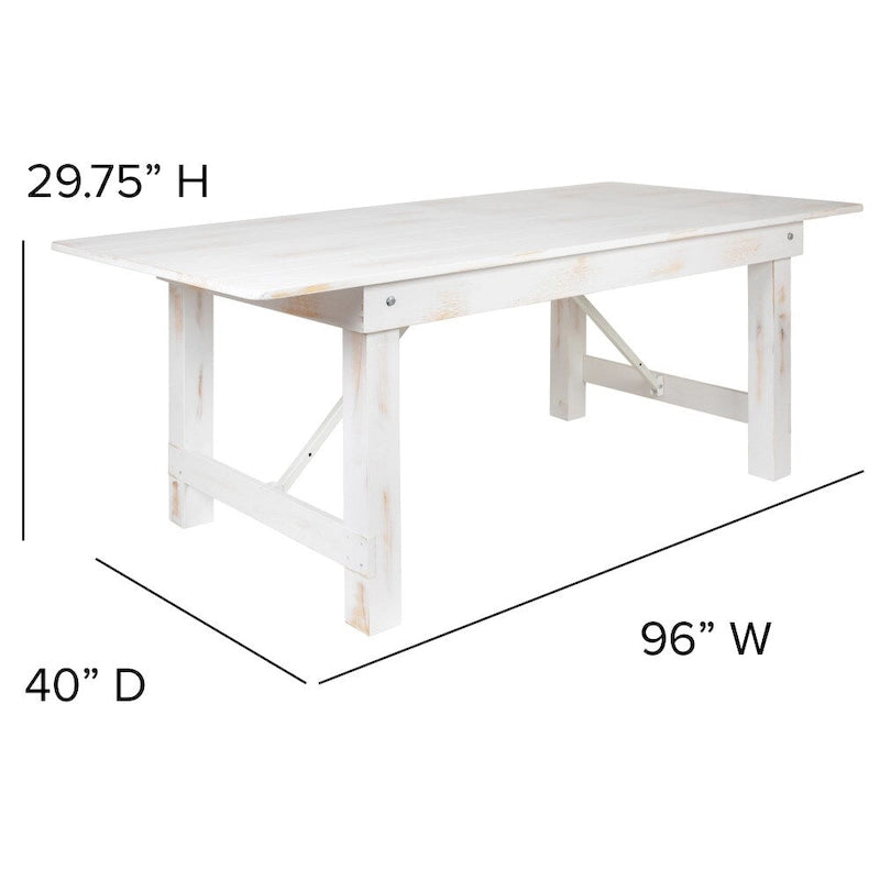 8ft Solid Pine Folding Farmhouse Dining Table, Seats 8, Indoor/Outdoor