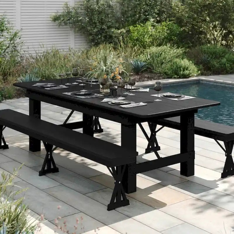 8ft Solid Pine Folding Farmhouse Dining Table, Seats 8, Indoor/Outdoor