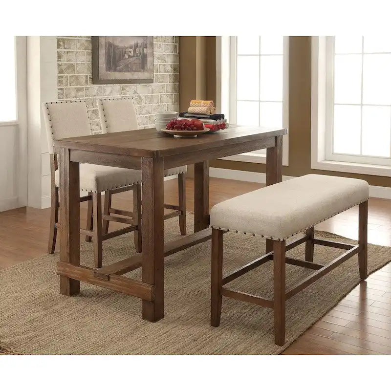 Rustic Brown 60-inch Solid Wood Counter Height Dining Table, Seats 4 to 6