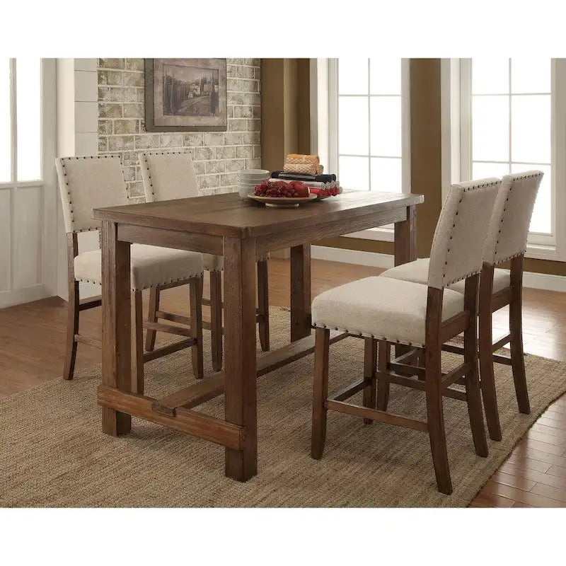 Rustic Brown 60-inch Solid Wood Counter Height Dining Table, Seats 4 to 6