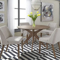 Satin Walnut Round Pedestal Dining Table with Architectural Base, 47"
