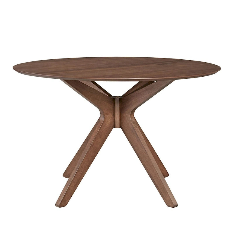 Satin Walnut Round Pedestal Dining Table with Architectural Base, 47"