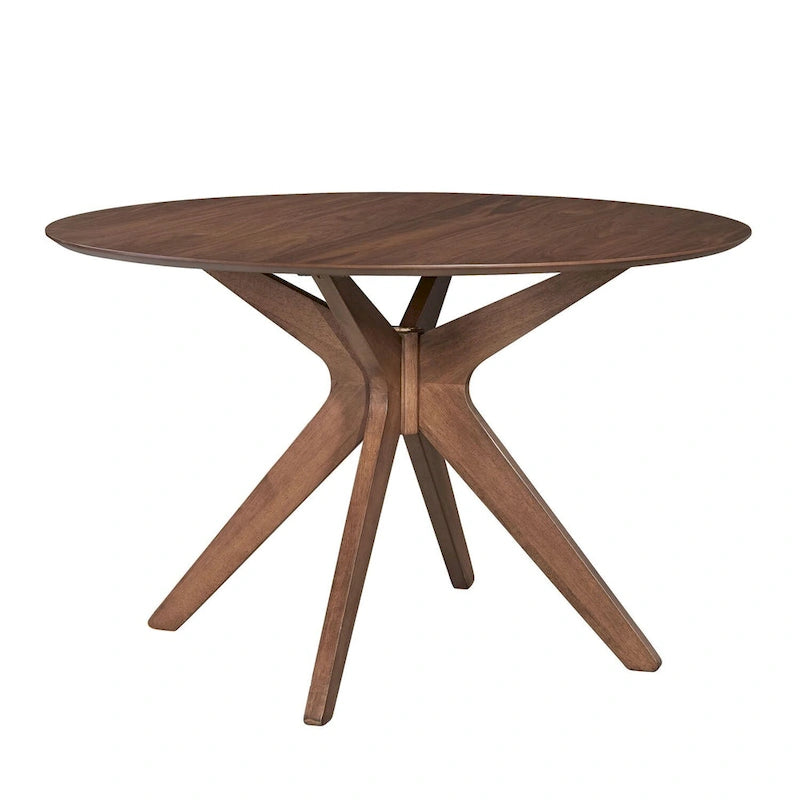 Satin Walnut Round Pedestal Dining Table with Architectural Base, 47"