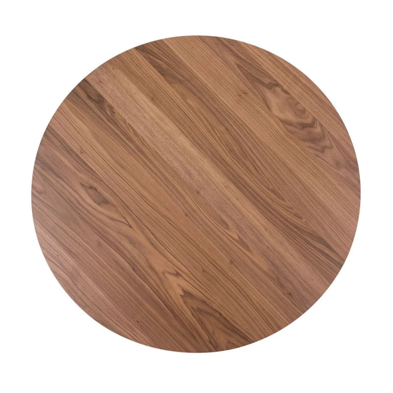 Satin Walnut Round Pedestal Dining Table with Architectural Base, 47"