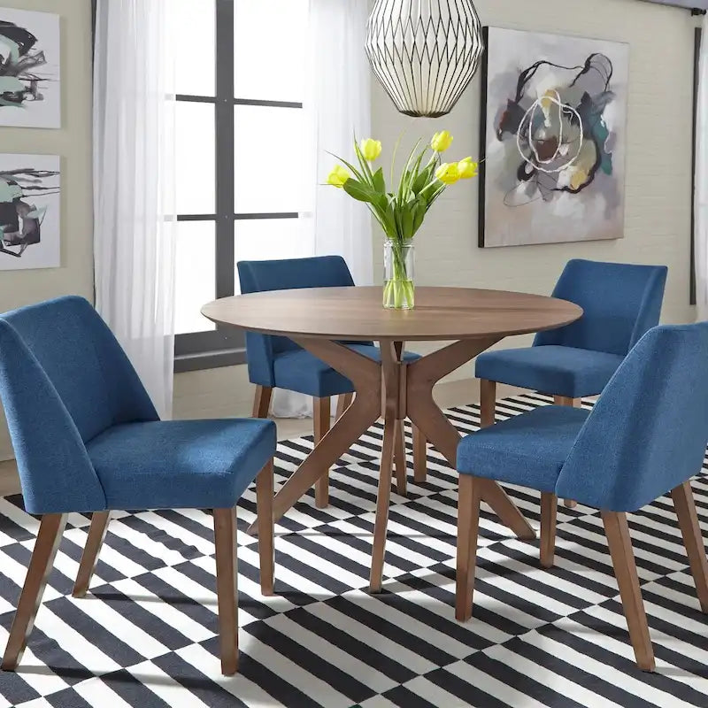 Satin Walnut Round Pedestal Dining Table with Architectural Base, 47"