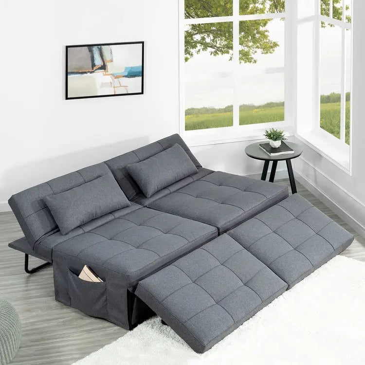 4-in-1 Convertible Sleeper Chair Ottoman Bed with Linen Fabric