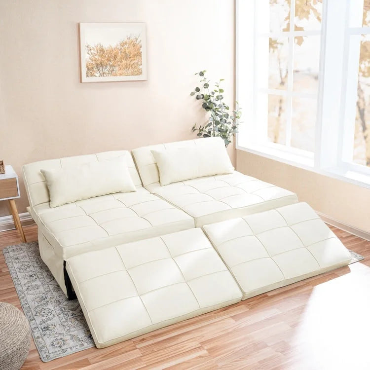 4-in-1 Convertible Sleeper Chair Ottoman Bed with Linen Fabric