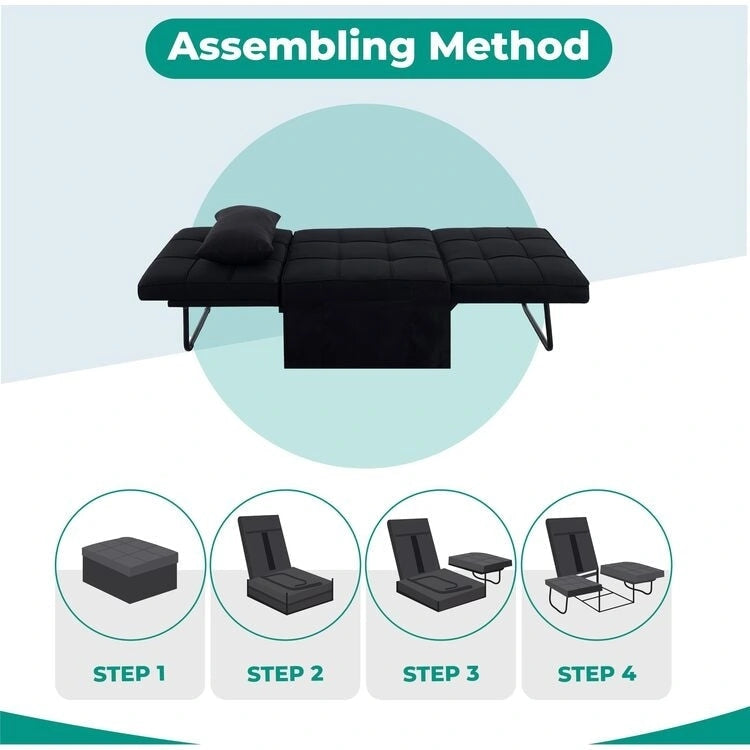 4-in-1 Convertible Sleeper Chair Ottoman Bed with Linen Fabric