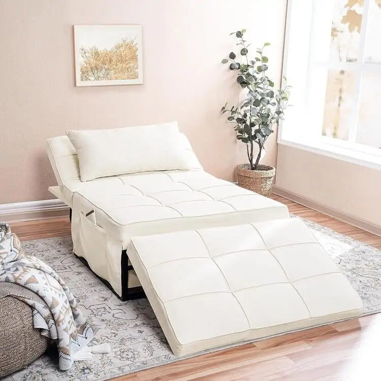 4-in-1 Convertible Sleeper Chair Ottoman Bed with Linen Fabric