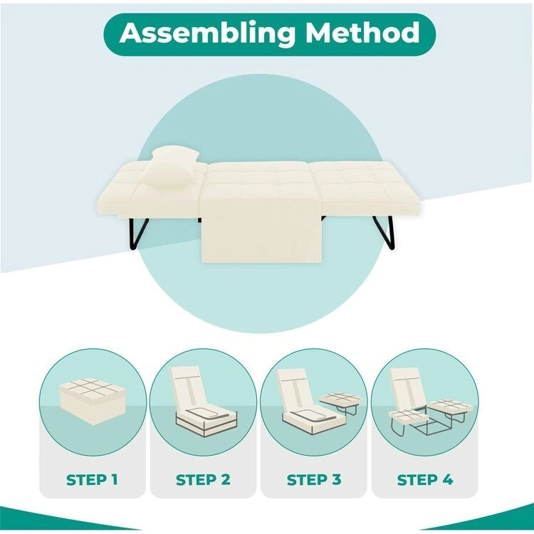 4-in-1 Convertible Sleeper Chair Ottoman Bed with Linen Fabric