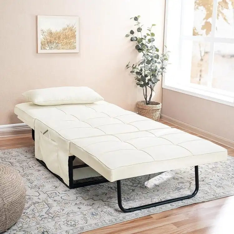 4-in-1 Convertible Sleeper Chair Ottoman Bed with Linen Fabric