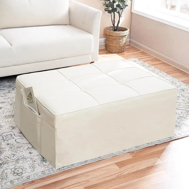 4-in-1 Convertible Sleeper Chair Ottoman Bed with Linen Fabric