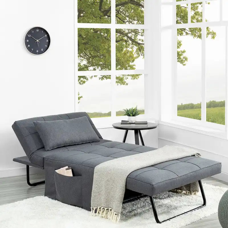 4-in-1 Convertible Sleeper Chair Ottoman Bed with Linen Fabric
