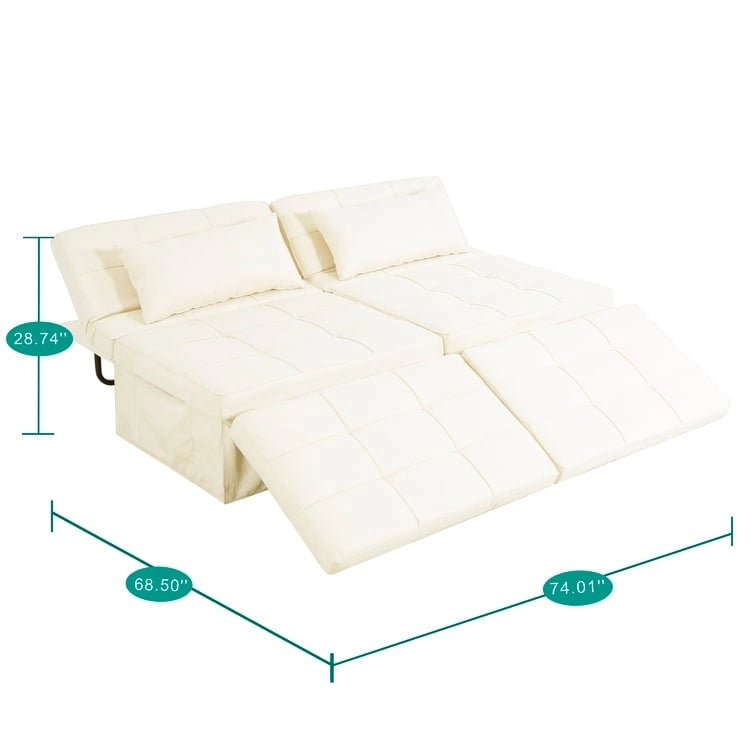4-in-1 Convertible Sleeper Chair Ottoman Bed with Linen Fabric